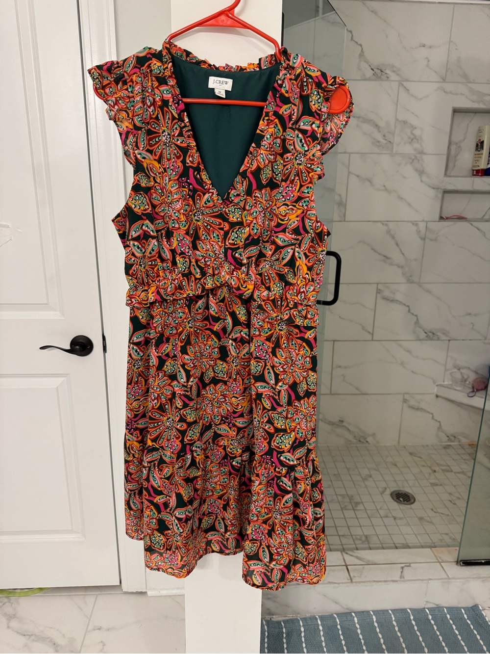 J. Crew Black Multicolor Paisley Ruffle Sleeve V-Neck Dress